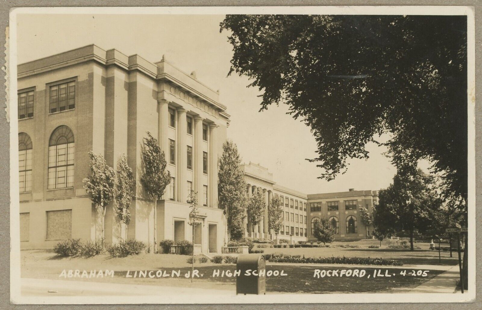 1944 Real Photo Postcard - Abraham Lincoln Jr. High School - Rockford IL