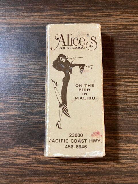 Vintage Matchbox, Alice\'s restaurant, Malibu / Westwood, CA, 1972 (empty)