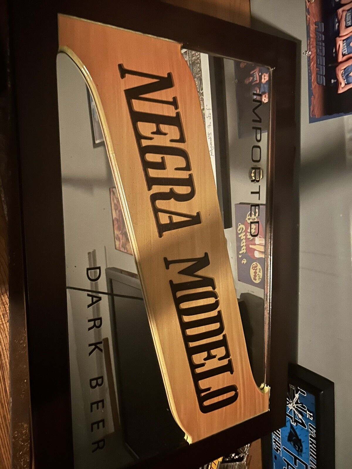 Negra Modelo Beer Mirror Bar Sign Advertising Frame Wood 28x18 rare vintage 3D