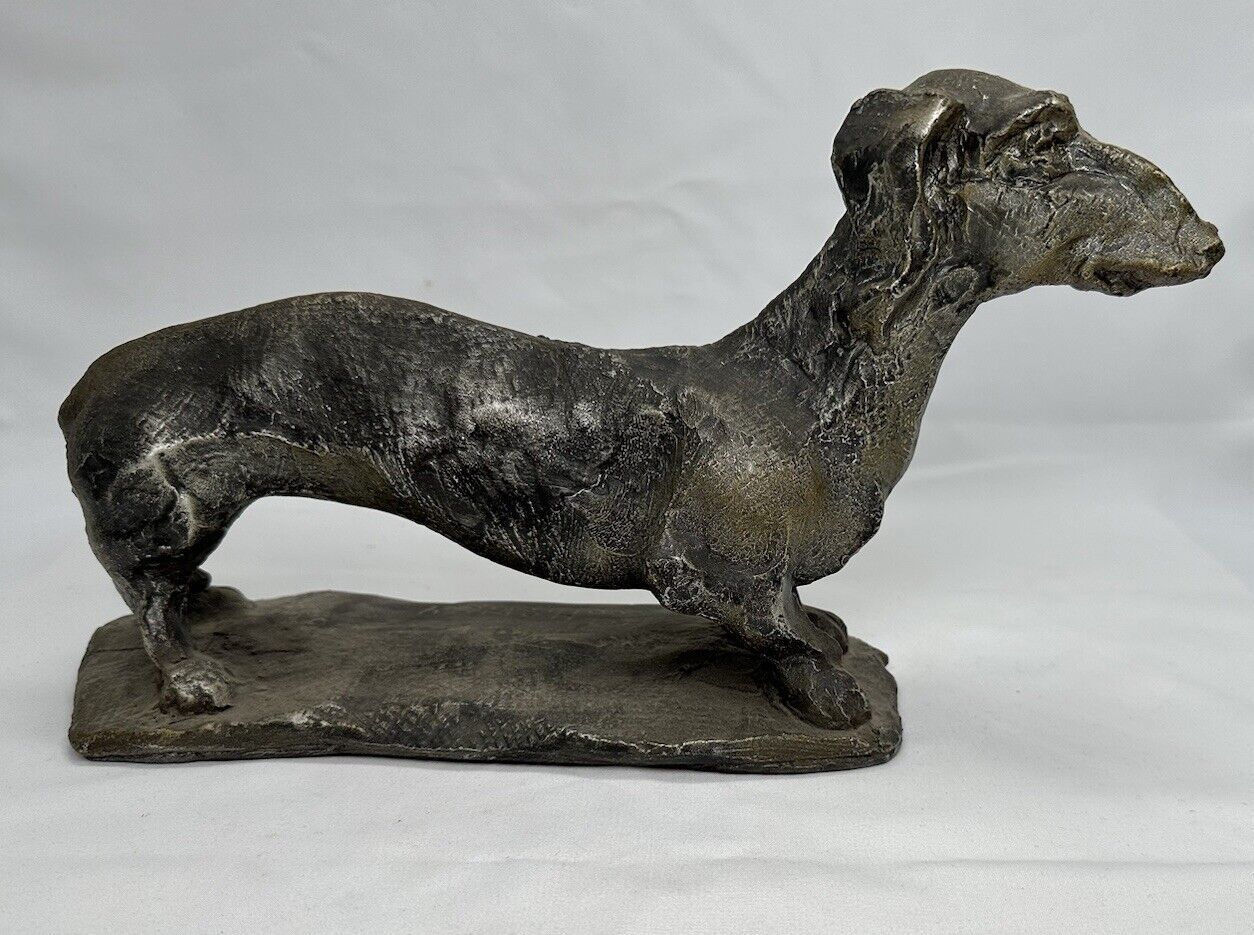 Vintage Resin Daschund Dog Sculpture Impressionist - 12”