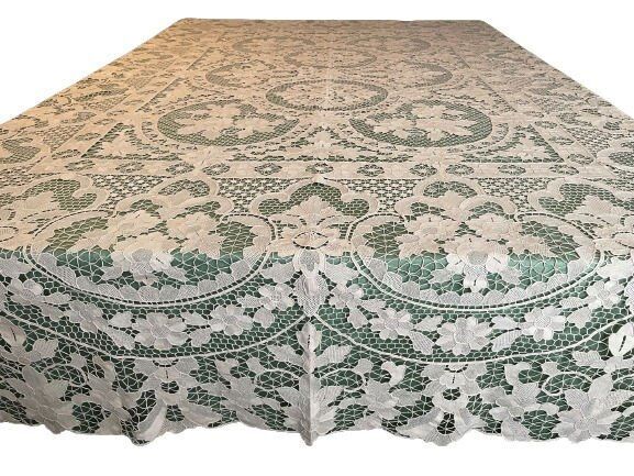 Vintage Italian Needle Lace Tablecloth 93x103 Point de Venise Floral Ecru EUC