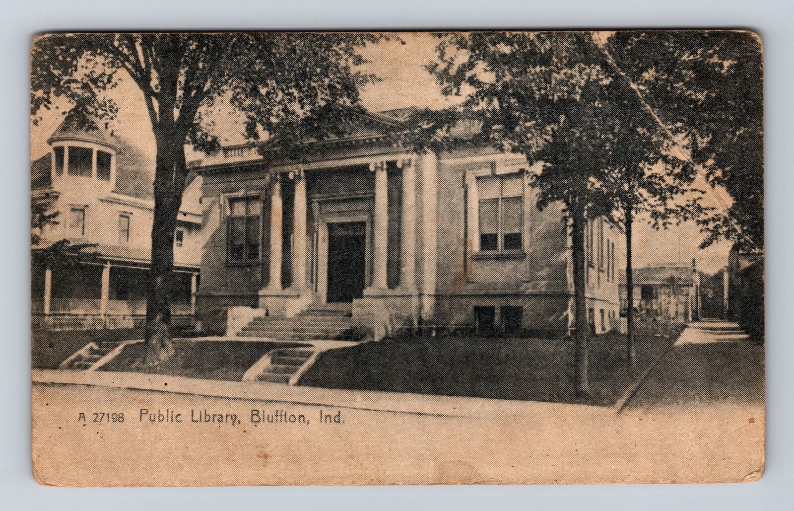 Bluffton IN-Indiana, Public Library, Antique Vintage c1907 Souvenir Postcard