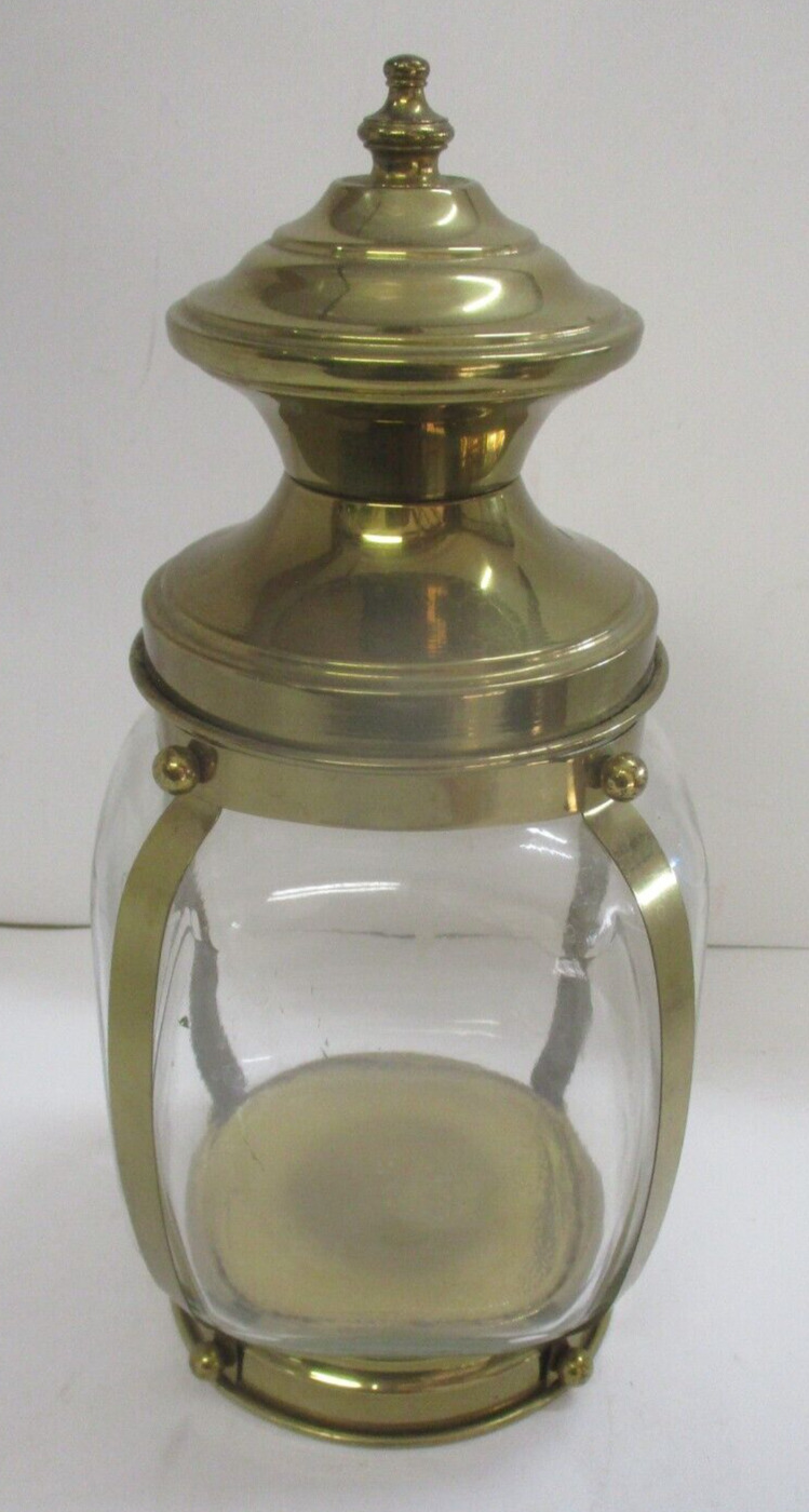Vintage HAZEL ATLAS Glass & Brass Canister Cigar Humidor or Cookie Jar 
