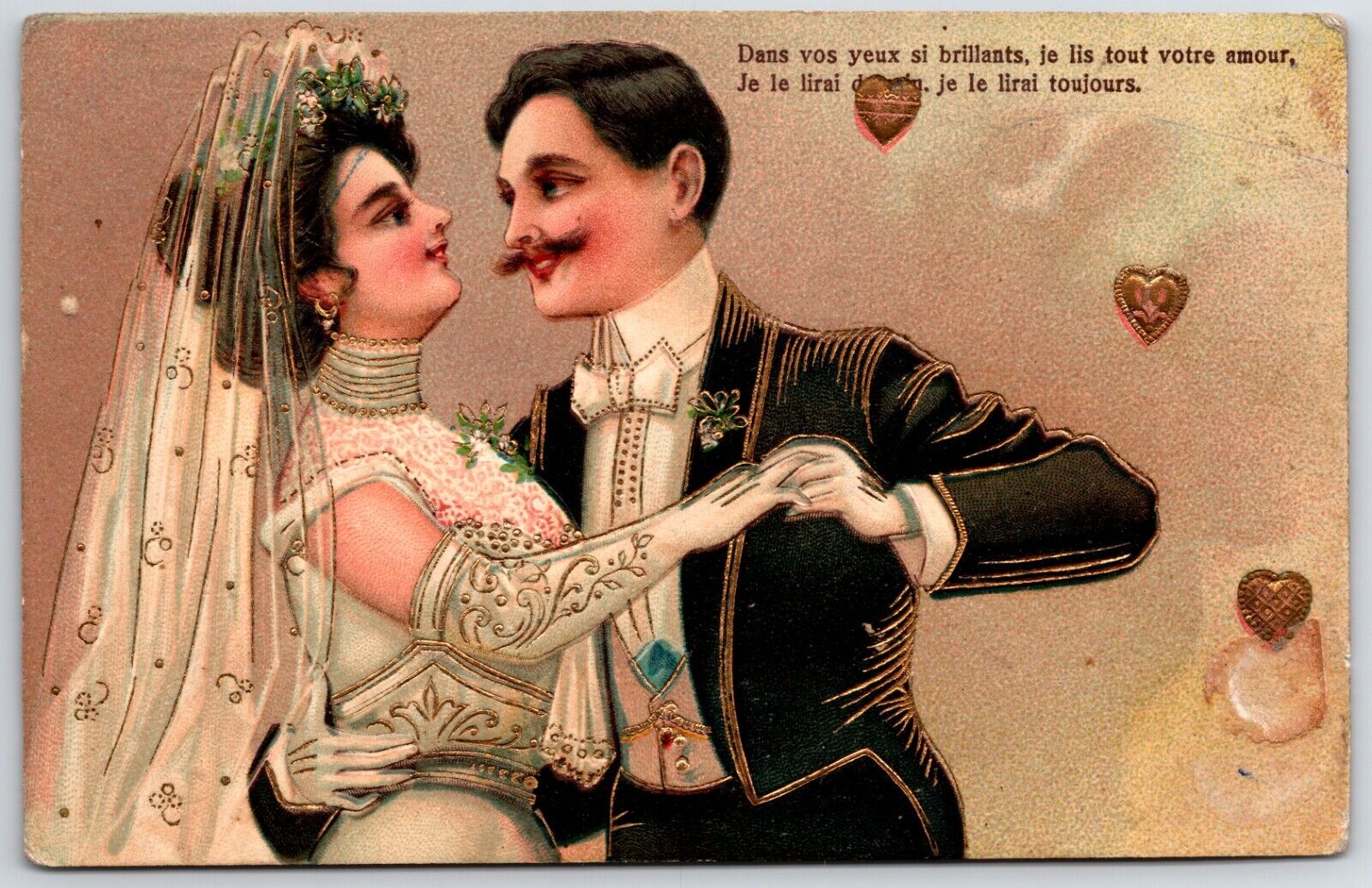 postcard french romance wedding dance bride groom in love
