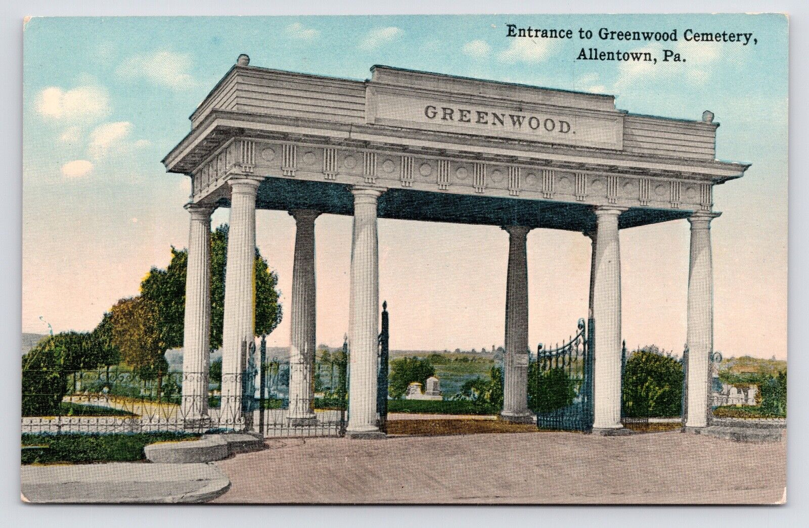 c1908~Greenwood Cemetery Entrance~Allentown Pennsylvania PA~Antique Postcard