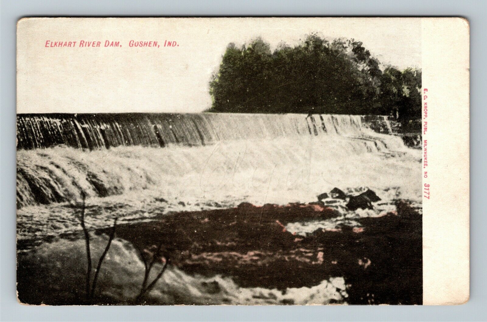 Goshen IN Indiana Elkhart River Dam Vintage Souvenir Postcard