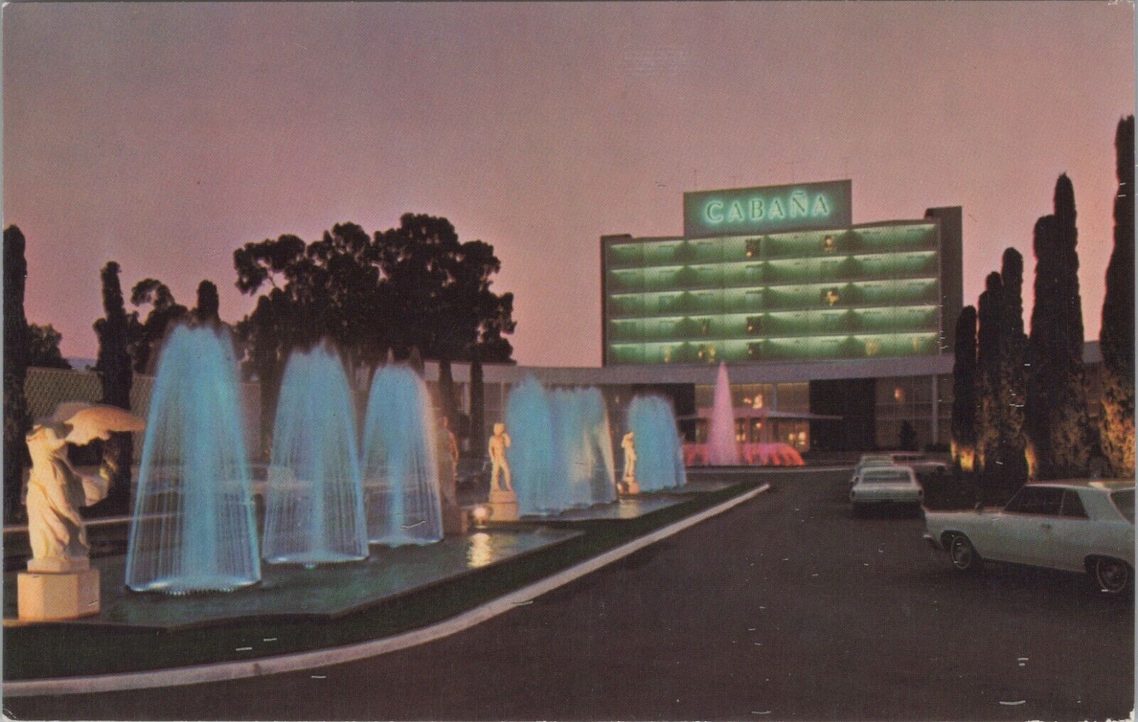Cabana Resort Motor Hotel Palo Alto California fountains autos postcard A223