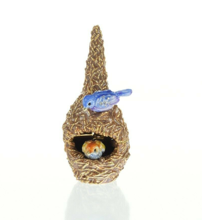 Brown Bird nest Trinket Box Hand made  by Keren Kopal with  Austrian Crystals
