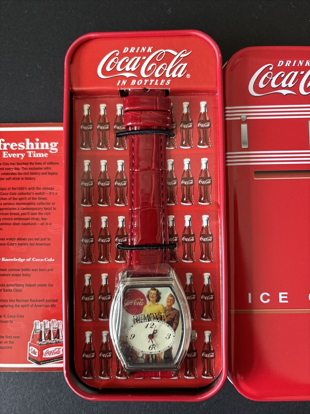 Vintage Coca Cola New Collectable Watch Refrigerator Tin With Original Box