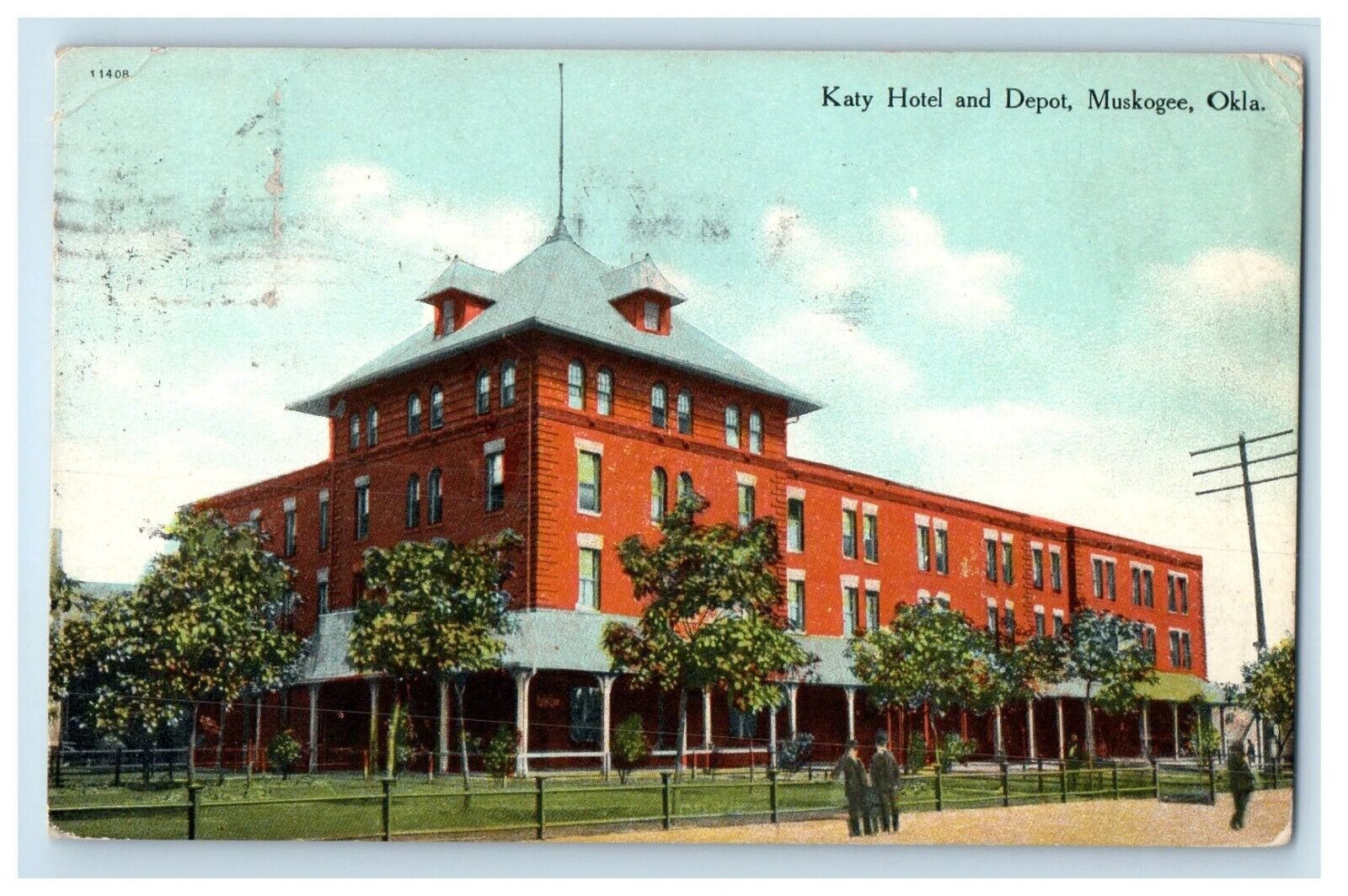 1910 Katy Hotel And Depot Train Station Muskogee Oklahoma OK Antique Postcard