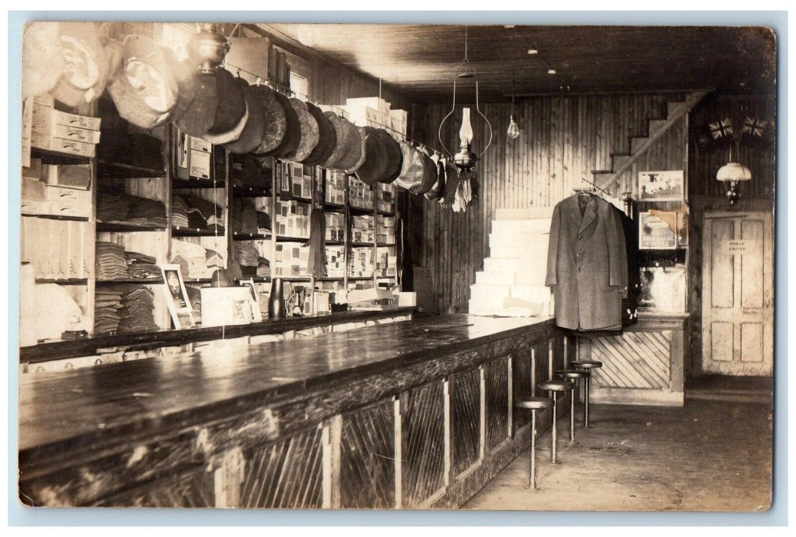 c1920s Tailor Suit Shop Store Hats Bar Canada Interior RPPC Photo Postcard