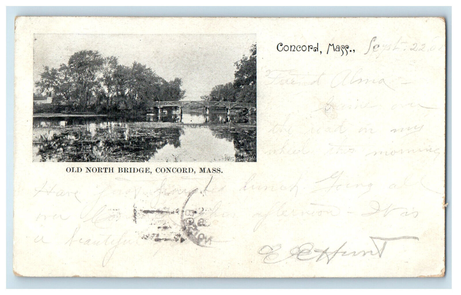 1902 Old North Bridge, Concord Massachusetts MA PMC Antique Posted Postcard
