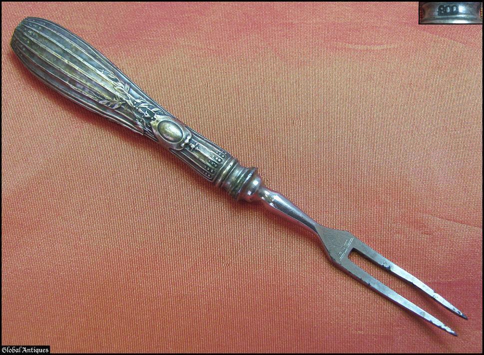 19C. ANTIQUE IMPERIAL RUSSIA 800 GRADE SILVER SERVING FORK - HALLMARKED