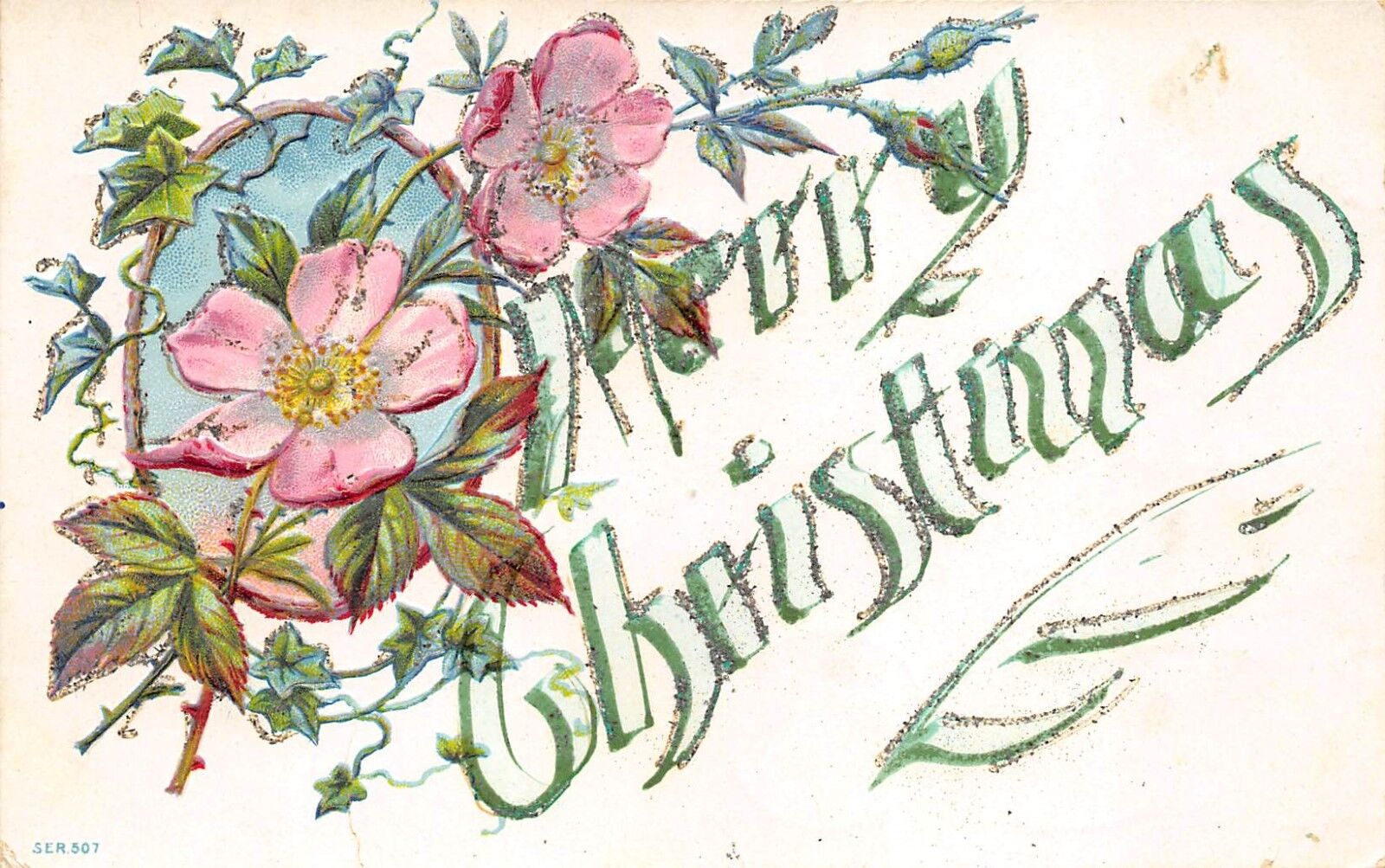 Merry Christmas c1910 Embossed Postcard with Glitter
