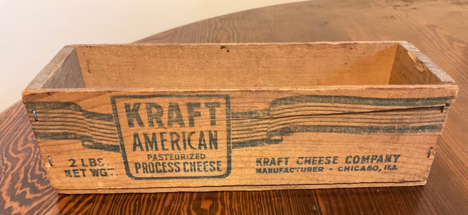 Antique Kraft American Cheese Wooden Box 2 lbs Chicago IL No Lid  