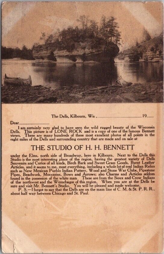 c1900s Wisconsin Dells Advertising Postcard STUDIO OF H.H. BENNETT Photographer