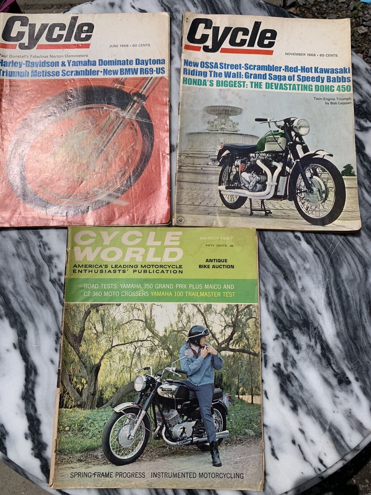 Vintage 1967 1968 Lot 3 CYCLE & CYCLE WORLD Magazine Motorcycle Enthusiasts