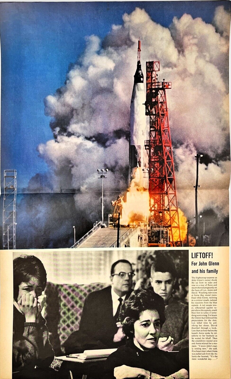 NASA Friendship 7 Rocket Launch Astronaut John Glenn 1962 Vtg Magazine Article