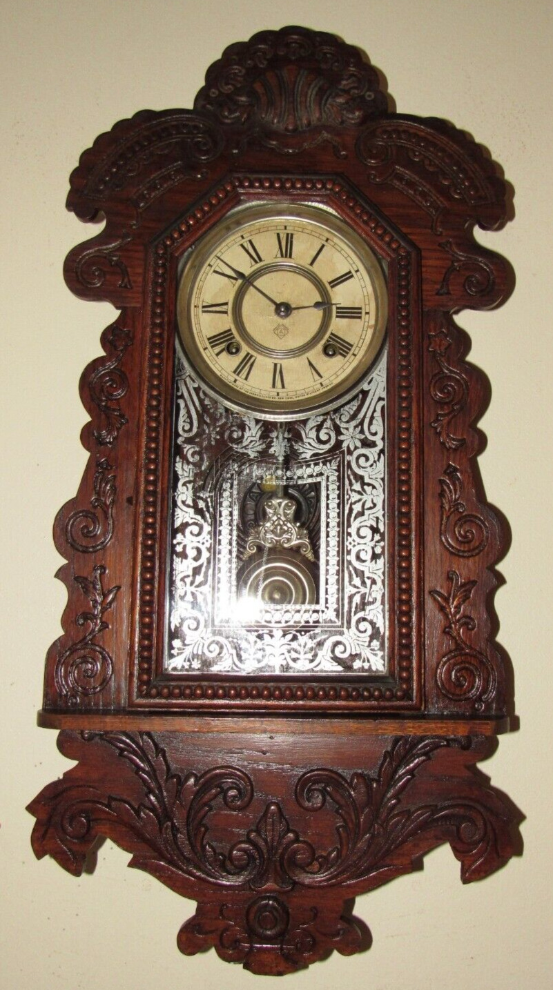 Antique Ansonia Hanging Kitchen Wall Clock 8-Day, Time/Strike