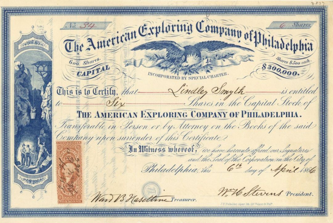 American Exploring Company of Philadelphia - Stock Certificate - Oil Stocks and 