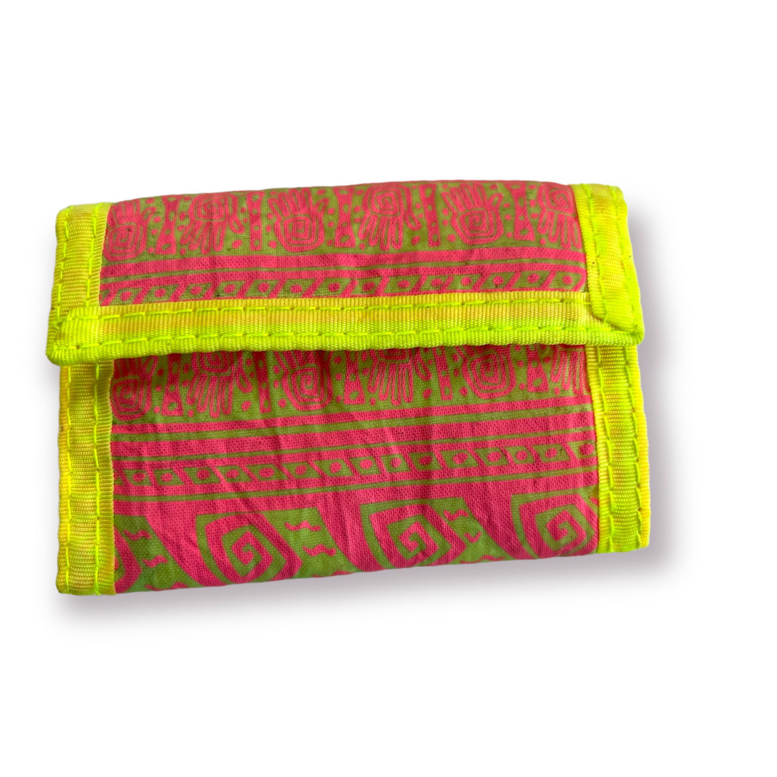Vintage 1980s Neon Pink and Yellow Velco Trifold Wallet 80\'s - Summer - Taiwan