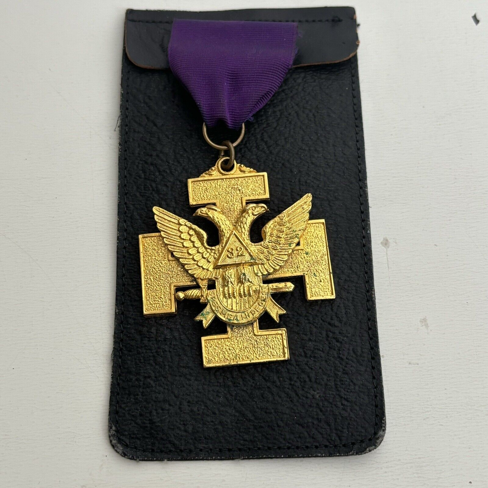 Vintage Masonic 32nd Degree Jewel - Wings Up (Purple Ribbon) Freemason Medal
