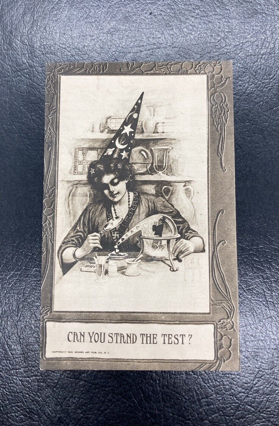 Magic Wizard Witch 1910 Man's Heart Test Alchemy Lady Sorcerer Mage Postcard
