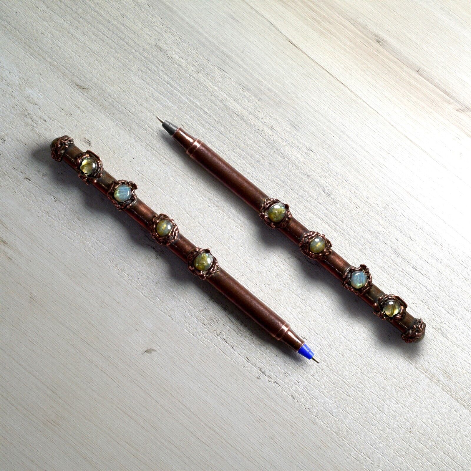 Dainty Fire Labradorite Gemstone Copper Antique Perfect Writes 1mm Ballpoint Pen