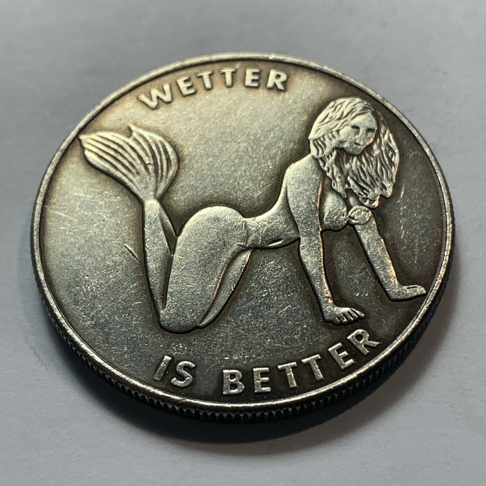 Sexy Mermaid Wetter is Better Lucky Pocket Heads Tails Flip Token Challenge Coin