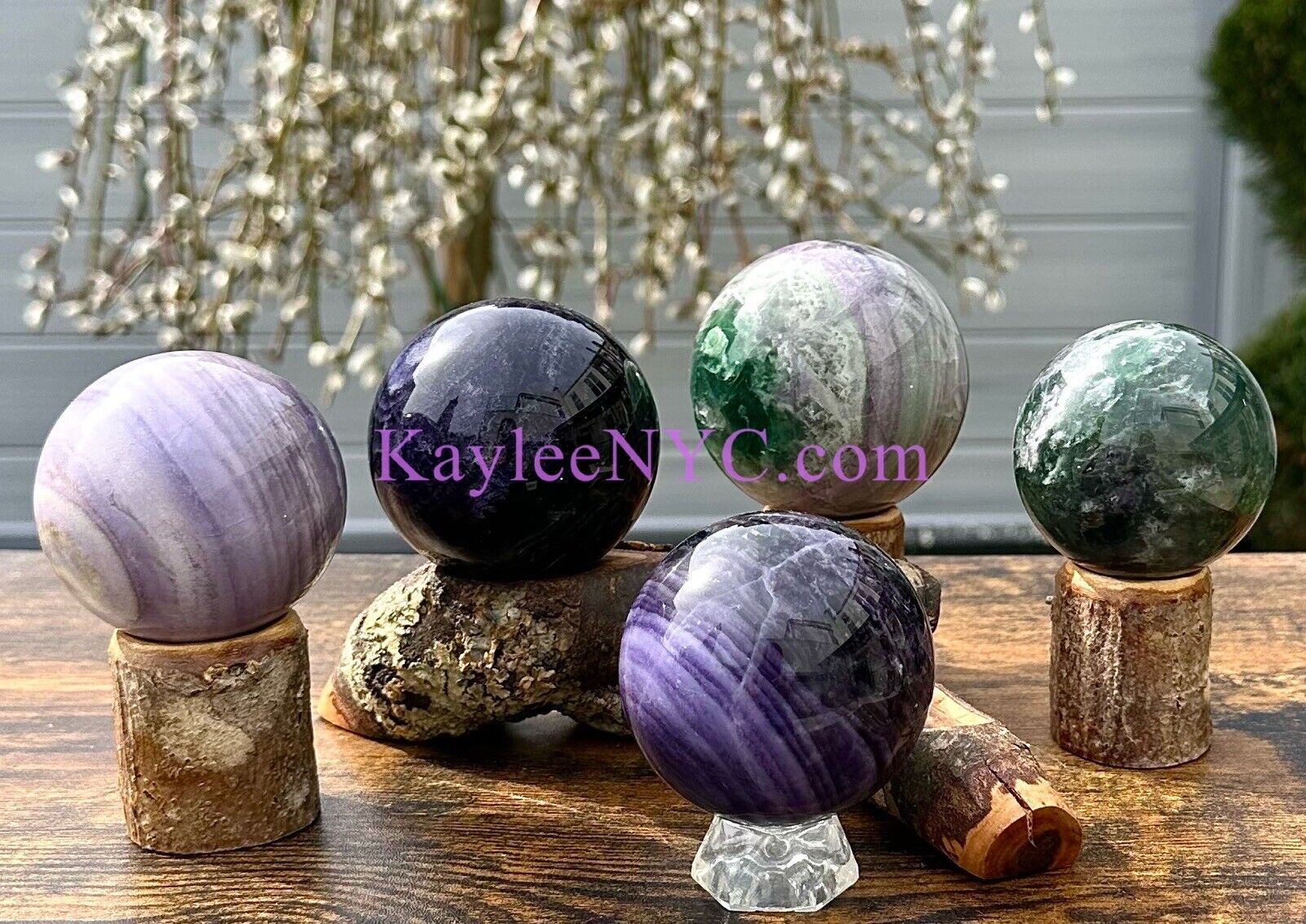 Wholesale Lot 5 Pcs Natural Silk Fluorite Spheres Crystal Ball 4.8-5lbs Healing