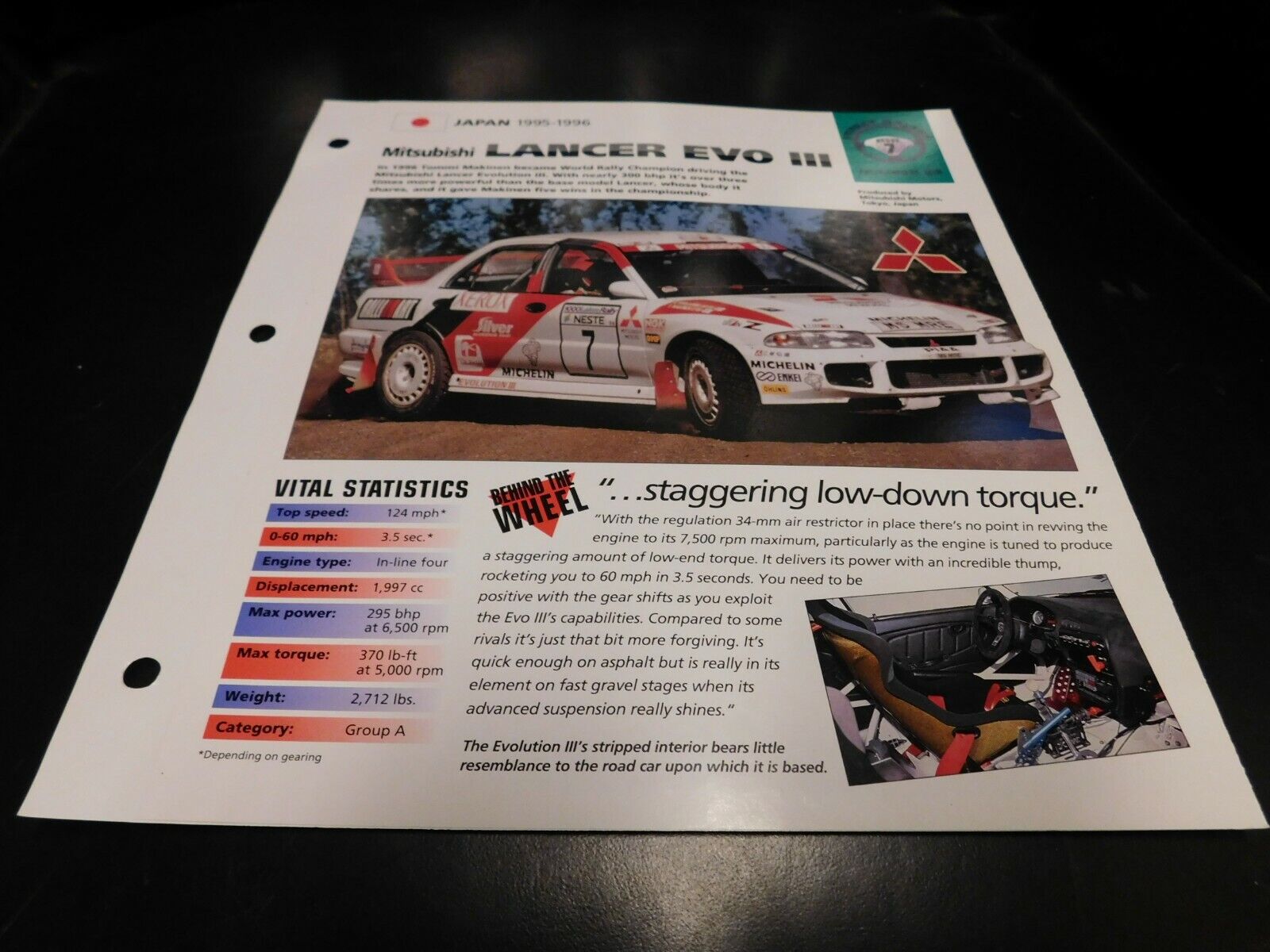 1995-1996 Mitsubishi Lance Evo III Spec Sheet Brochure Photo Poster 