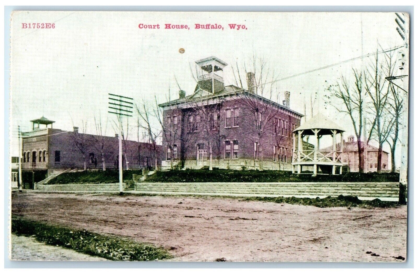 c1910's Court House Building Dirt Road Buffalo Wyoming WY Antique Postcard