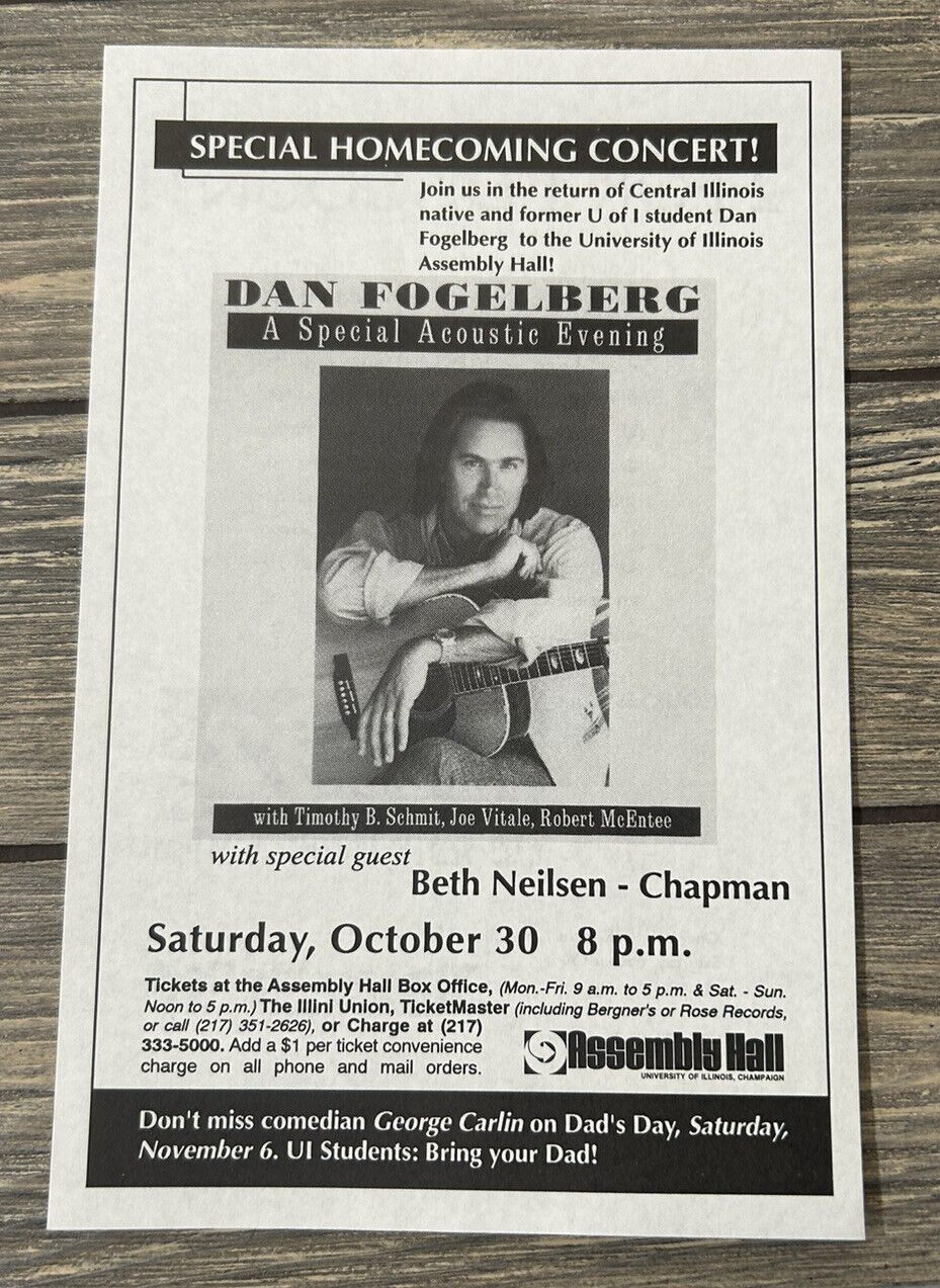 Vintage Dan Fogelberg Special Homecoming Concert October 30 Promo Ad Flyer 