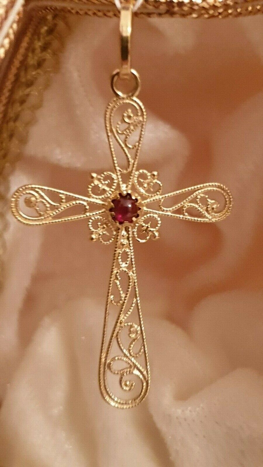  SOLID GOLD 18K FILIGREE Cross Christian Baptism First Communion Crucifix HNMADE