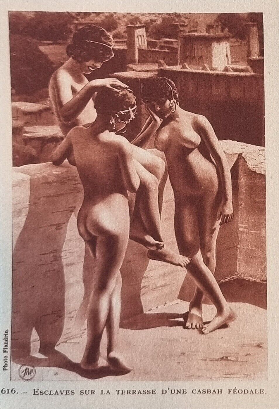 Risque North African Group Arab Nude Women Original Rare Real Photo 1910s