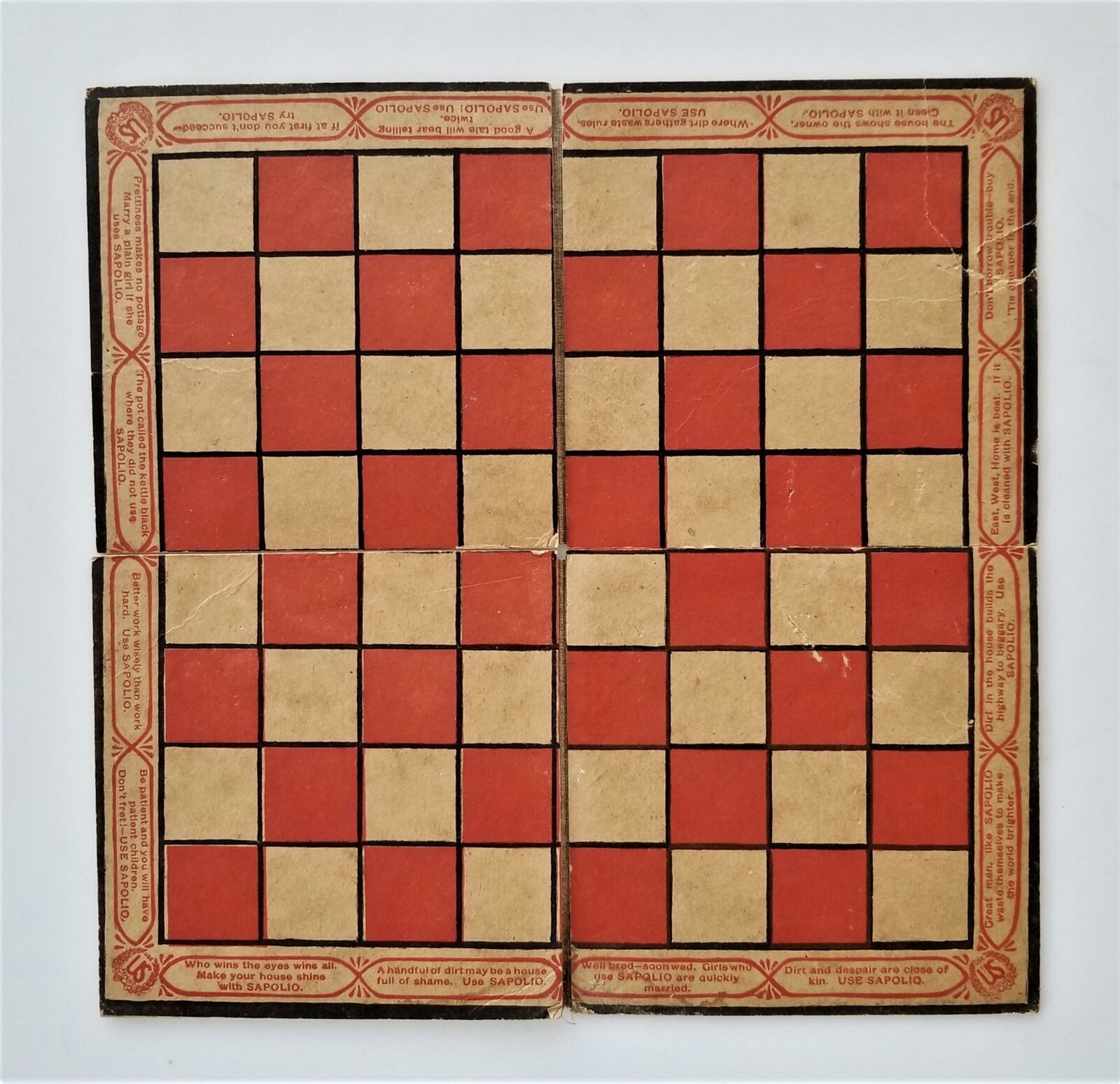 1895 antique SAPOLIO ad CHECKER CHESS BOARD folding game board artemus RARE soap