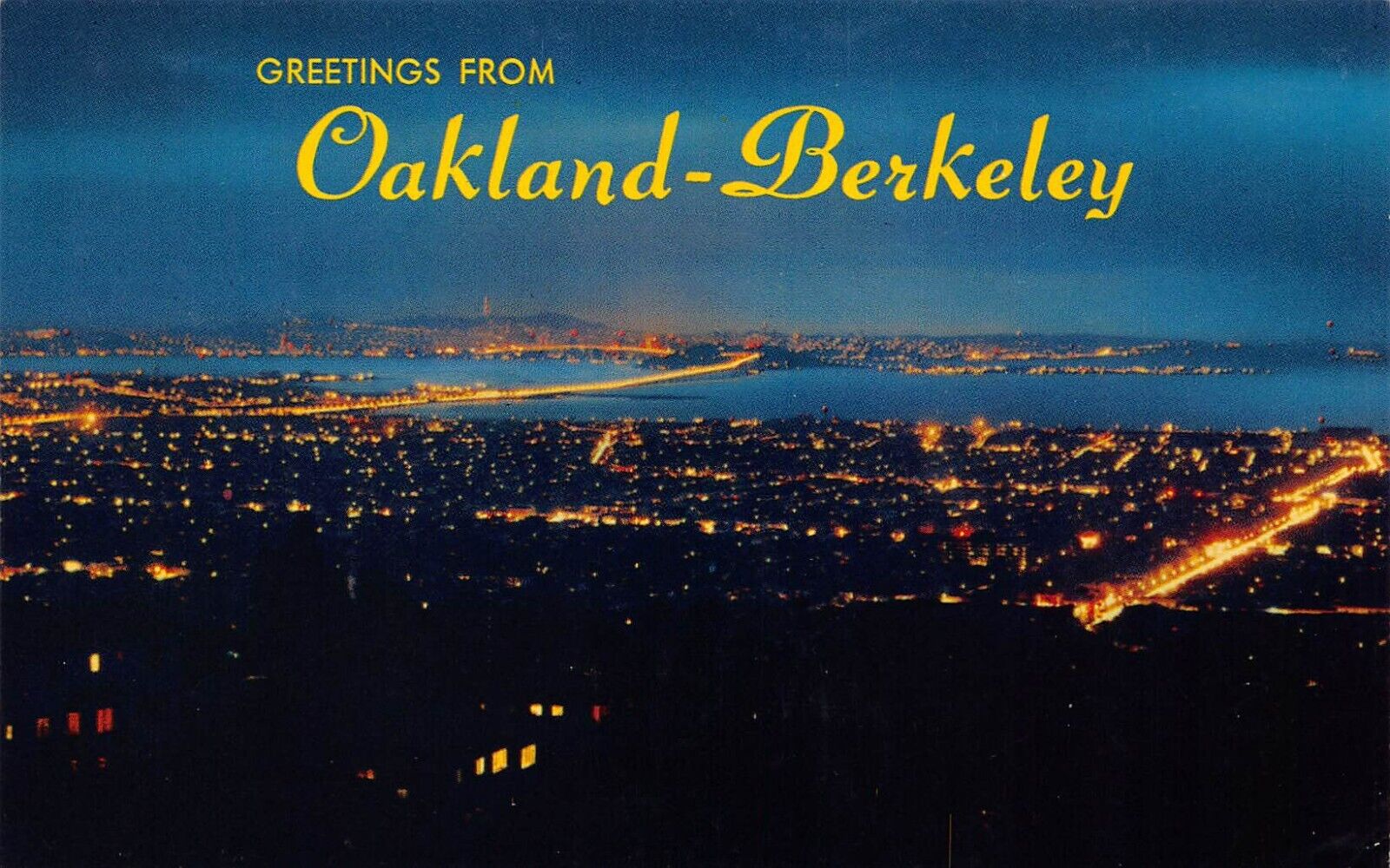 Oakland Berkeley Night San Francisco Bay Bridge Hotel Claremont Vtg Postcard A13