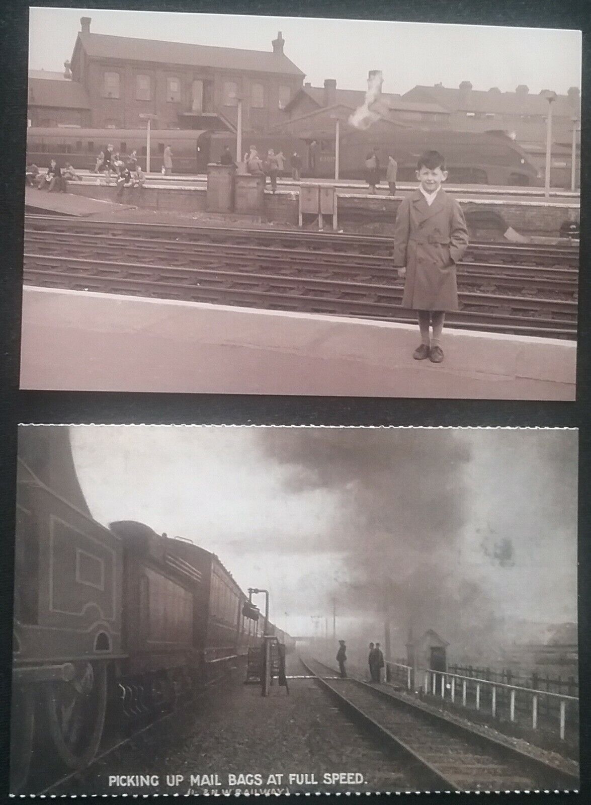 2 POSTCARD SIZE CARD PHOTO'S OF RAILWAY'S , 2 VINTAGE PHOTO'S ON 1 & 1 ON OTHER
