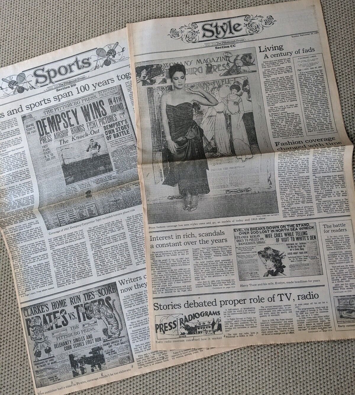 PITTSBURGH PRESS Sep 30, 1984 Style & Sports 100 Year Anniversary of Newspaper