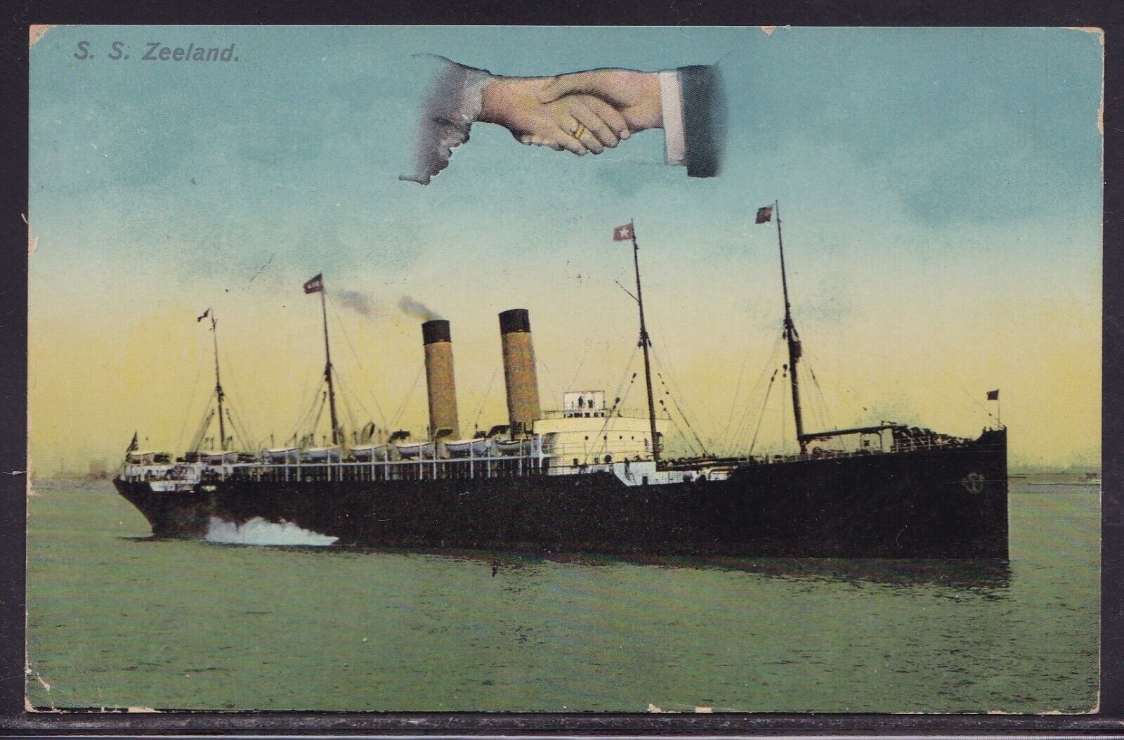 SS ZEELAND WHITE STAR LINE COLOR POSTCARD ** OFFERS ** POSTED 1915