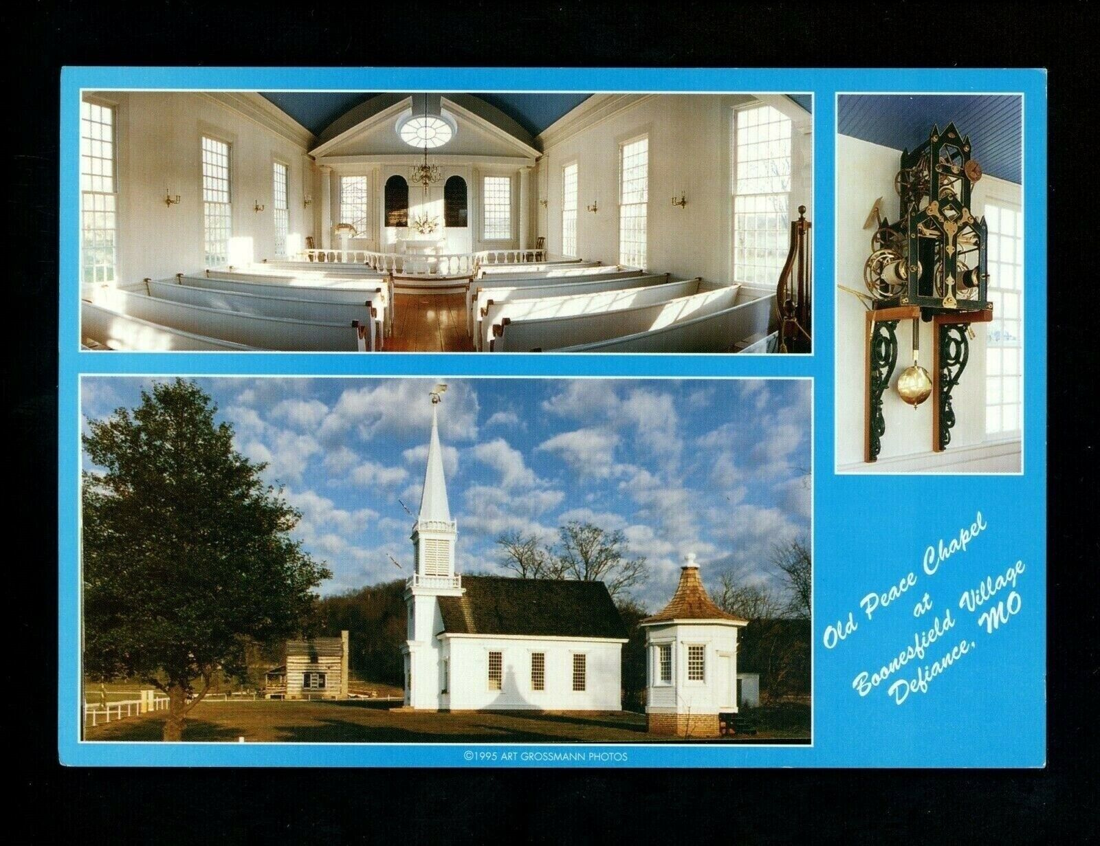 Famous People postcard Daniel Boone home Defiance, Missouri MO church