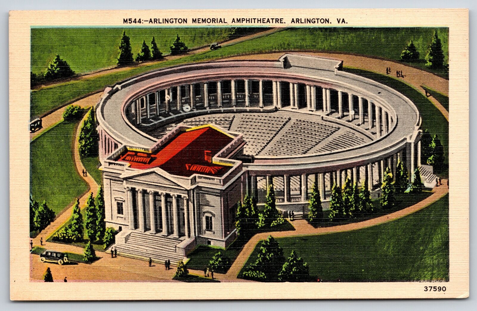 Arlington Virginia~Air View Arlington Memorial Amphitheater~Vintage Linen Postca