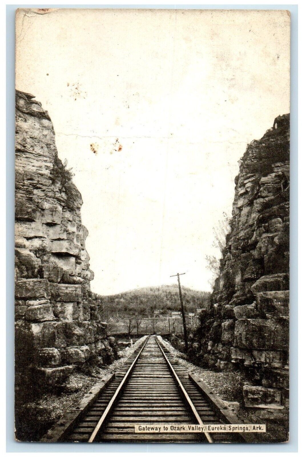 1913 Gateway Ozark Valley Railroad Rocks Eureka Springs Arkansas Posted Postcard