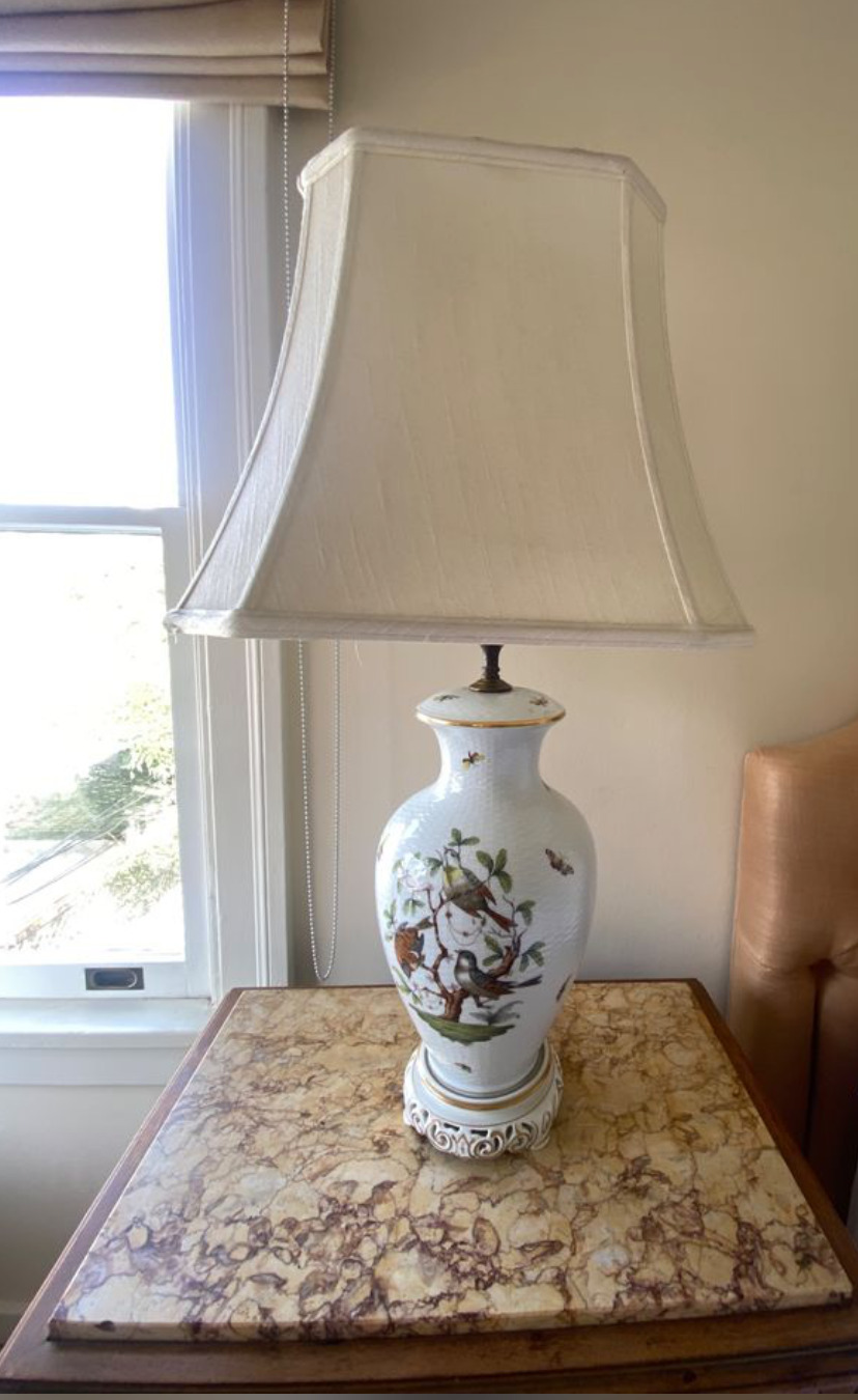 Vintage Herend lamp with hand-painted birds.