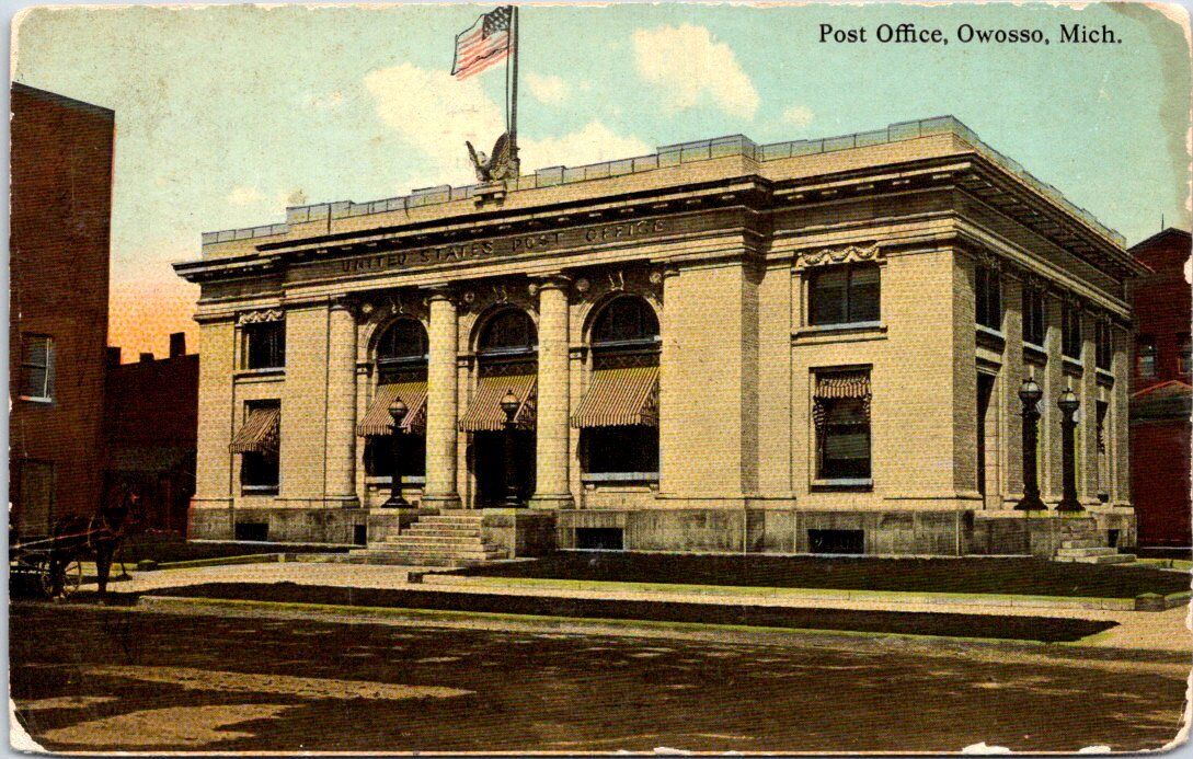 1912, Post Office, OWOSSO, Michigan Postcard