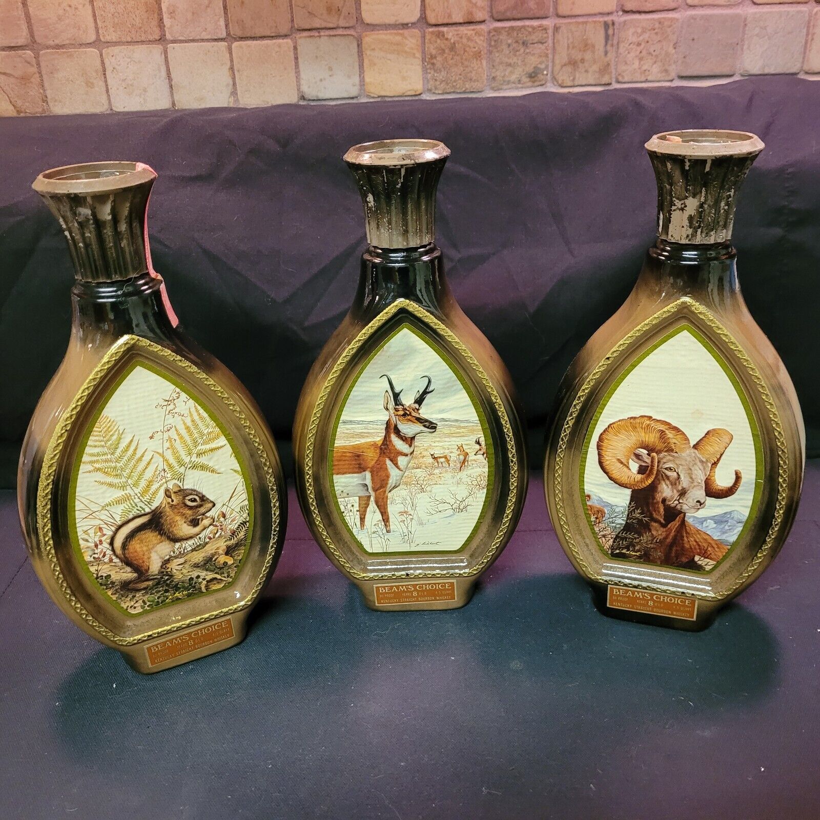 Set of 3 Vintage Jim Beam Whiskey Decanter Bottles -  (Artist) James Lockhart