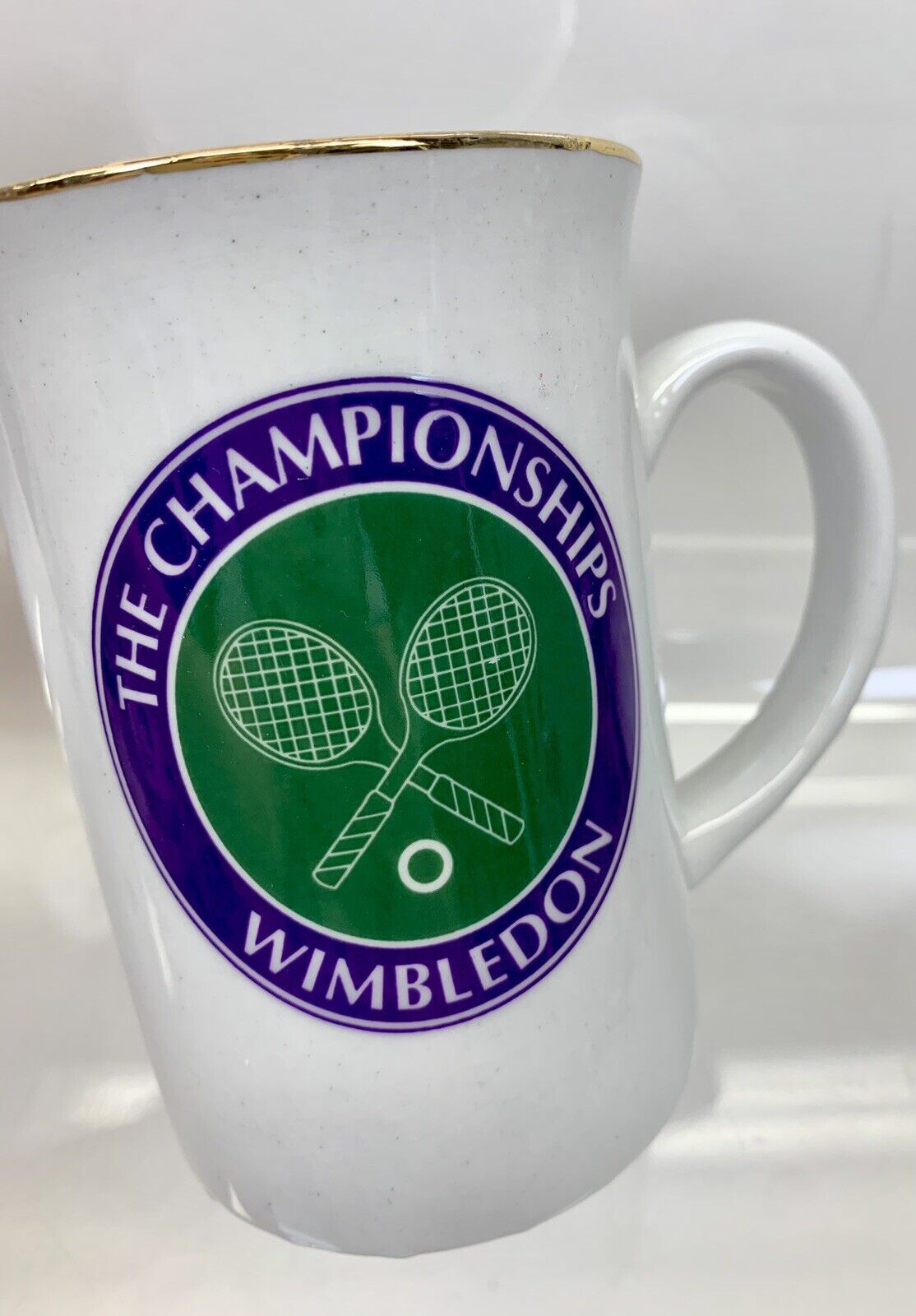Wimbledon Mug The Championships Lawn Tennis Coffee Cup Gold Color Trim