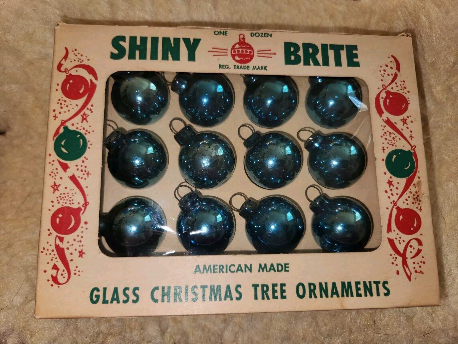 Vtg Glass Feather Tree Blue Mini Christmas Ornaments Shiny Brite 1” SHIPS FREE