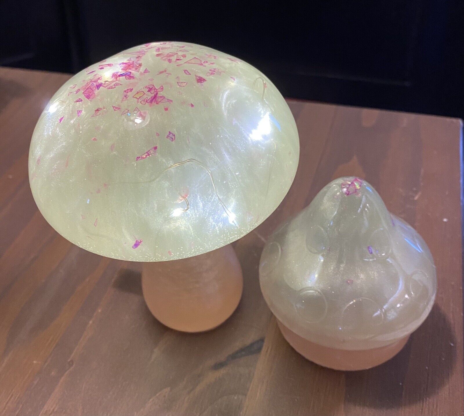 New, Unique, One Of A Kind, Large And Medium Mushroom Set, Lighted Made Of Resin