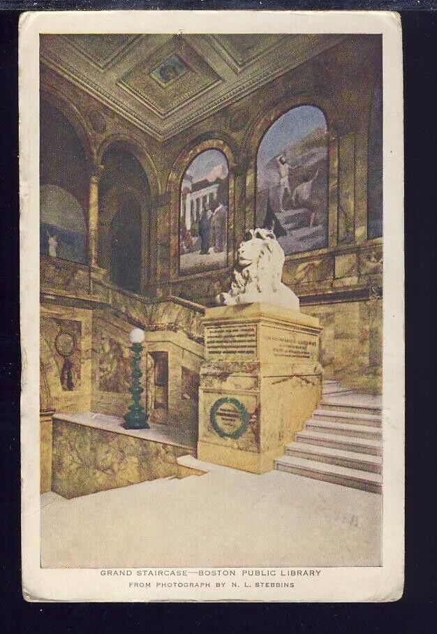 VTG Postcard 1918 Antique, Grand Staircase, Boston Public Library